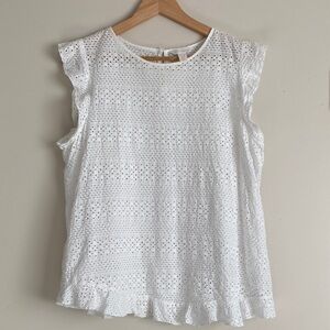 Joe Fresh White Eyelet Ruffle Sleeve Blouse